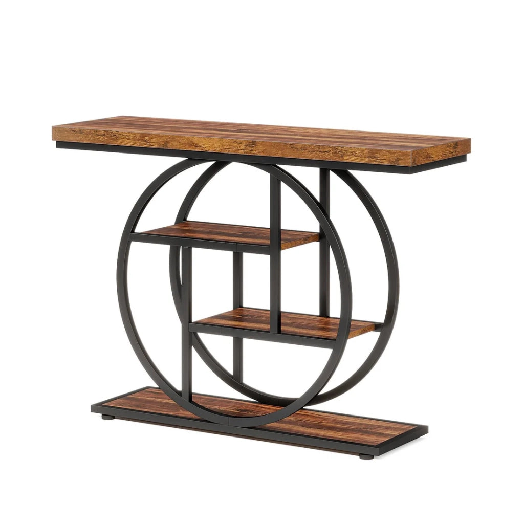 Consolle con 4 livelli e piano da 4 cm con telaio in metallo; piedini regolabili per ingresso; soggiorno; 105×30×80 cm