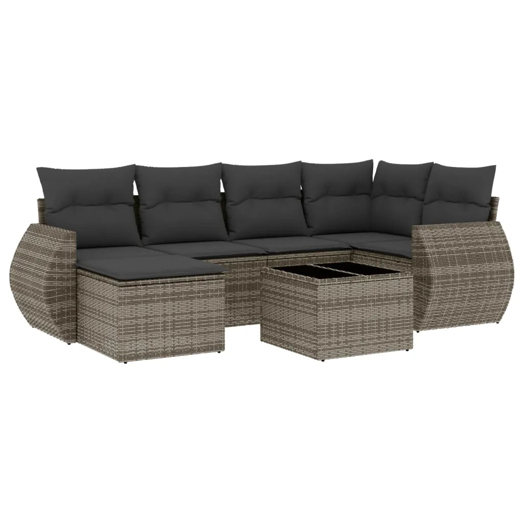 Set Divani da Giardino 7 pz con Cuscini Grigio in Polyrattan 3254007
