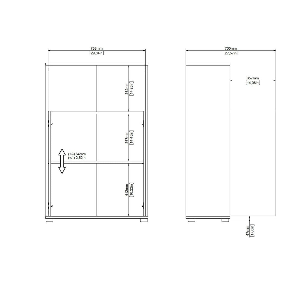 Credenza Canossa, Buffet da soggiorno, Madia da salotto, Dispensa da cucina, 80x34 h124 cm, Rovere e Grigio