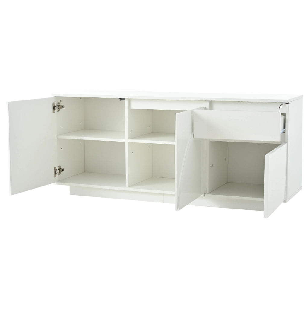 Sideboard bianco 140x40x60 cm con 3 ante; 1 cassetto; LED e ripiani regolabili in MDF