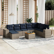 Set Divani da Giardino 9 pz con Cuscini Grigio in Polyrattan 3225585