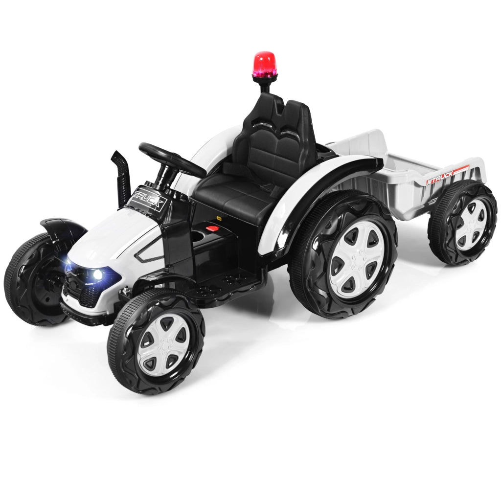 Trattore elettrico per bambini con rimorchio e telecomando, Trattore giocattolo con cintura di sicurezza Bianco-Macchinine giocattoli