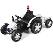 Trattore elettrico per bambini con rimorchio e telecomando, Trattore giocattolo con cintura di sicurezza Bianco-Macchinine giocattoli