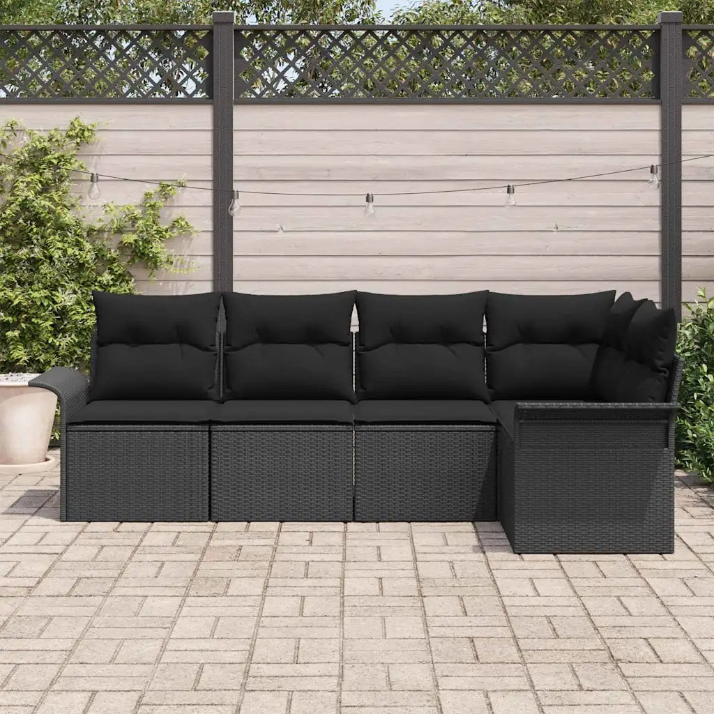 Set Divano da Giardino con cuscino 5 pcs Nero polyrattan 3345363