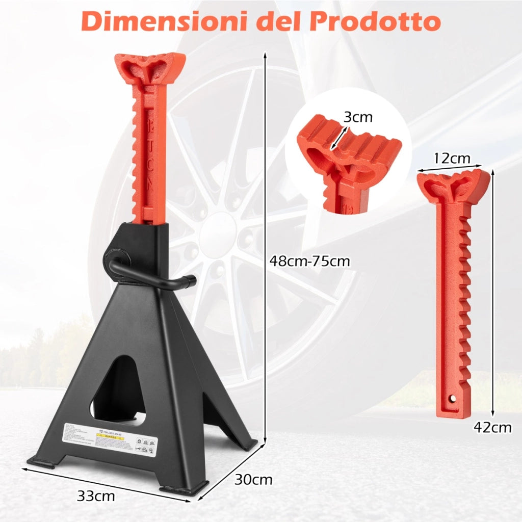 Coppia di cric per auto da 12 tonnellate con blocco della maniglia e altezza regolabile, Cric per auto set di 2 Rosso e nero-Deposito utensili Tool