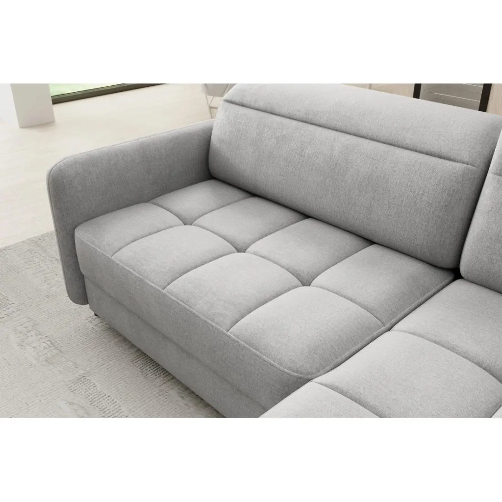 Divano ad angolo destro convertibile BARNEA 208 cm grigio chiaro con vano portaoggetti