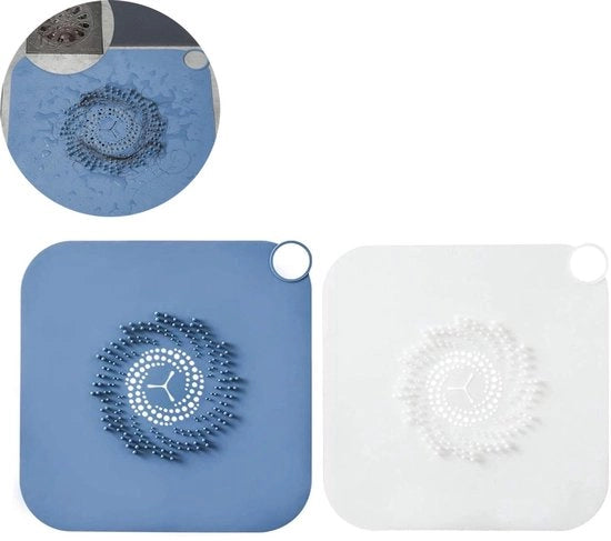 Due pezzi di intercettore di pelo per doccia - 28x28 cm - Blu e bianco