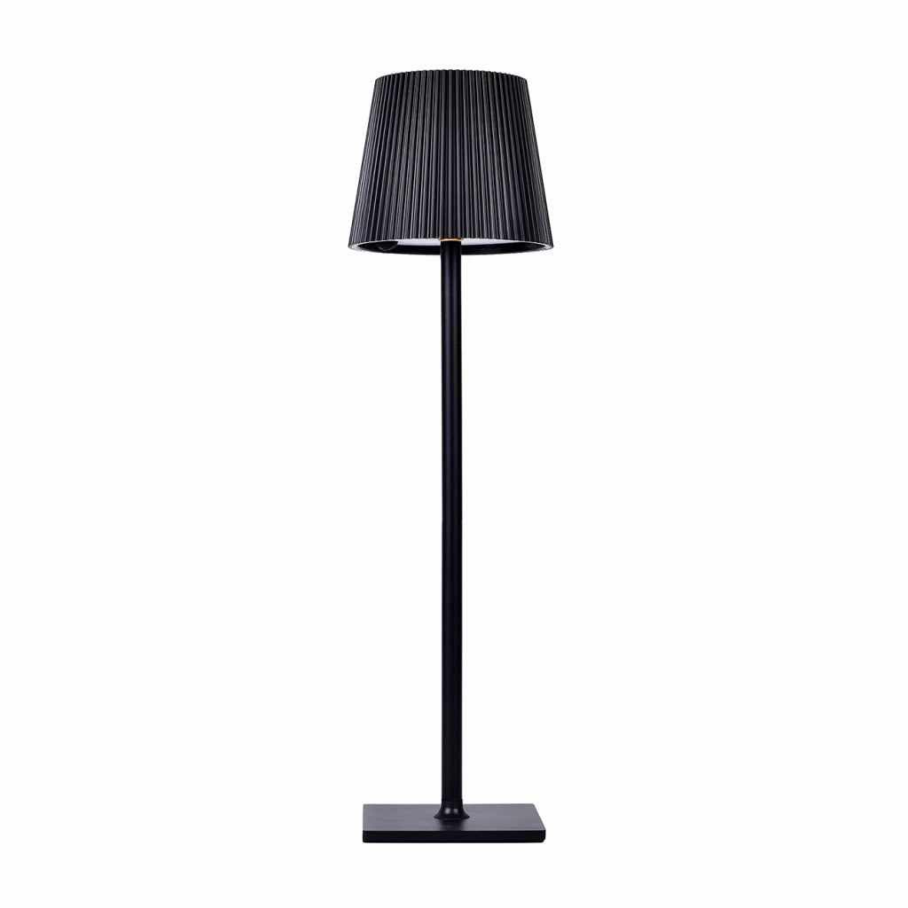 LAMAPADA DA TAVOLO LED NERA CON PARALUME PLISSETTATO RICARICA SOLARE E USB - 3 MODALITA' DI ILLUMINAZIONE REGOLABILI SENSORE CREPUSCOLARE DESIGN MODERNO