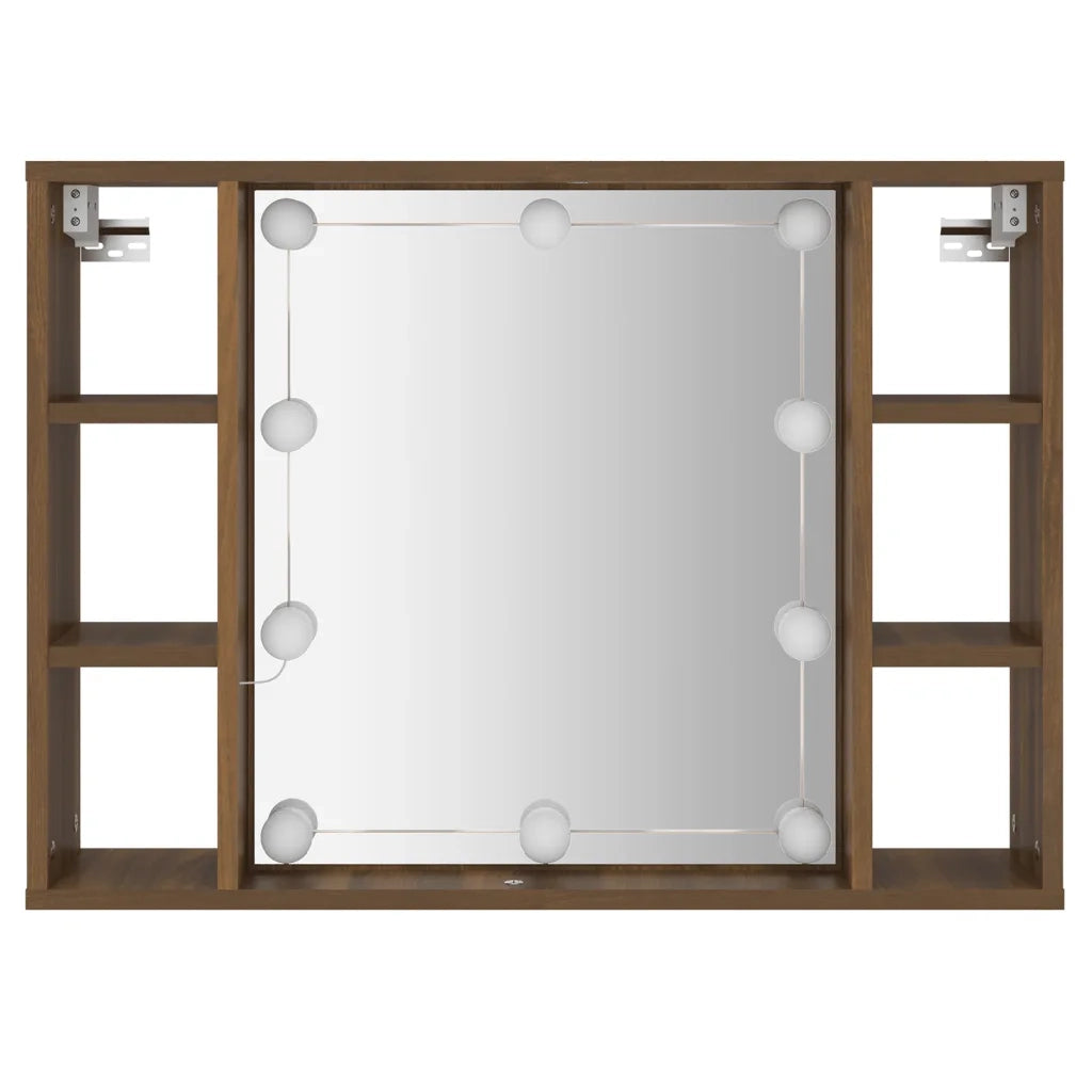 Mobile a Specchio con LED-Armadietto a Specchio Rovere Marrone 76x15x55 cm
