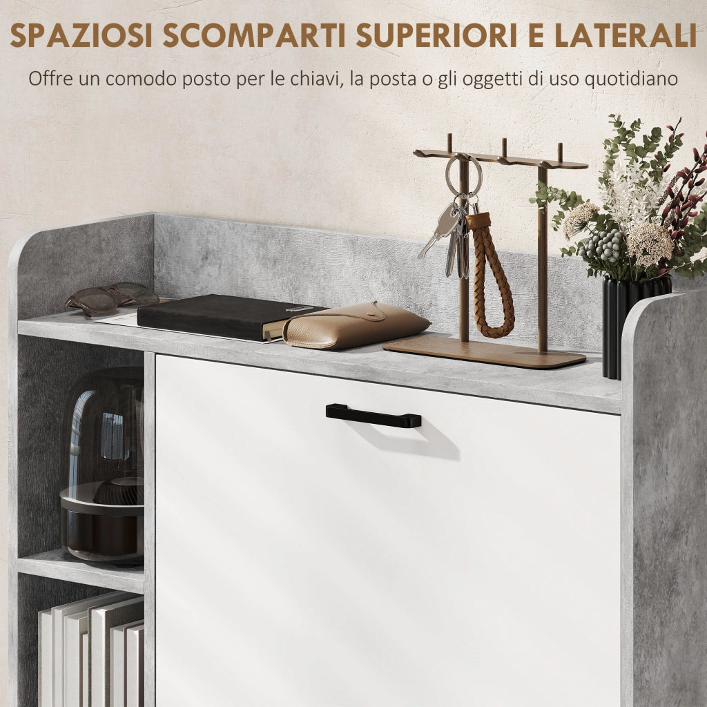 Scarpiera Slim Salvaspazio ¨C Xylo ¨C 2 Cassetti Ribaltabili 3 Ripiani Aperti Grigio 83x24x90.5cm