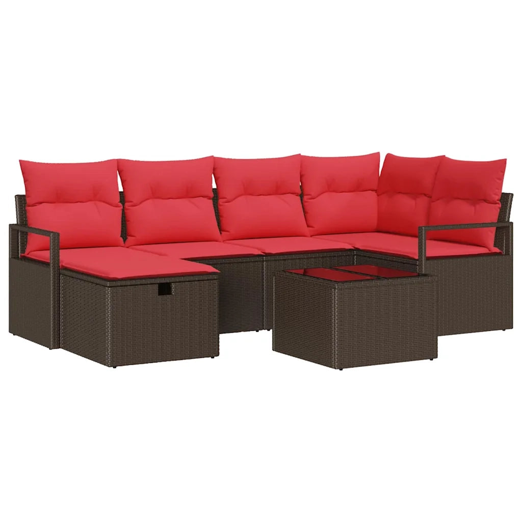 Set di divani con cuscino 7 pcs Marrone e Rosso polyrattan 3359193