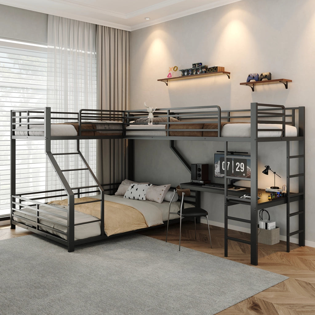 letto a castello metallo mdf nero 298 x 204.5 x 175 cm