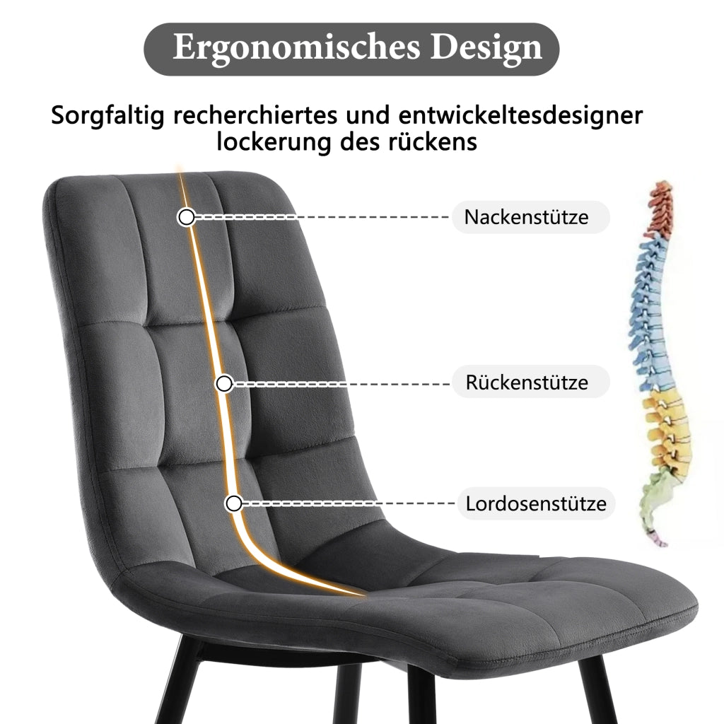 Set di 4 sedie da pranzo con schienale ergonomico e seduta imbottita con gambe in metallo in velluto grigio