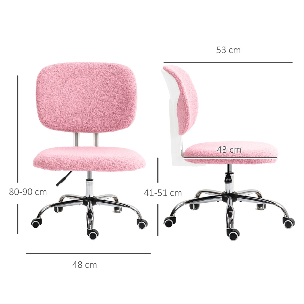 Sedia da ufficio girevole regolabile in altezza senza braccioli con schienale medio in poliestere rosa 48 × 53 × 80-90 cm