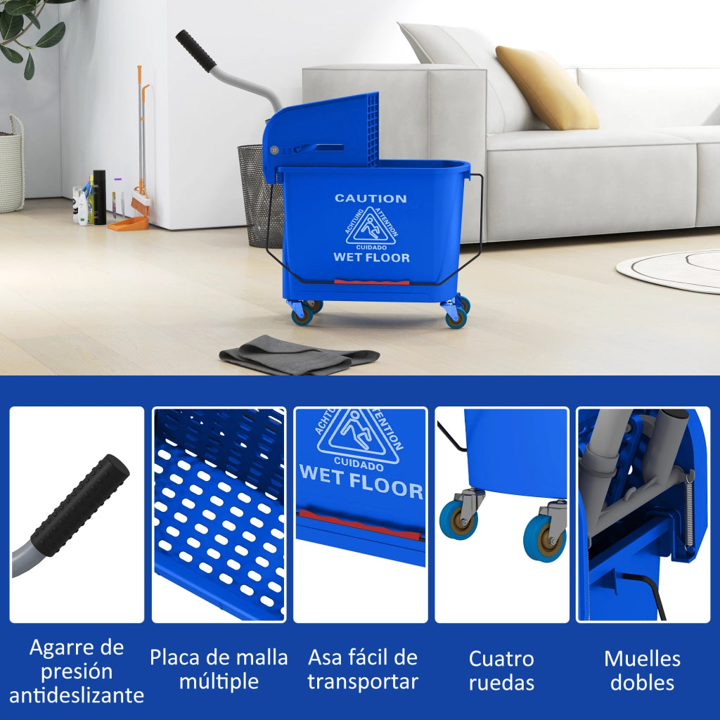 Secchio per Mocio con Ruote 20L ¨C Xylo ¨C Blu con Strizzatore e Manico