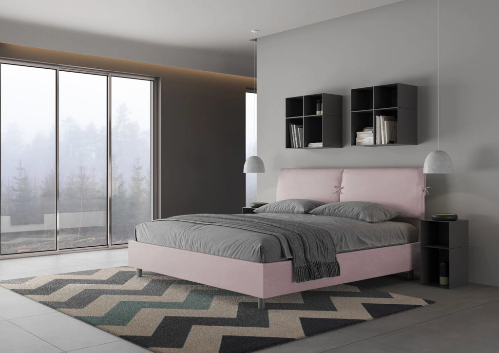 BS COM Letto matrimoniale king size con rete imbottito 180x190 microfibra glicine