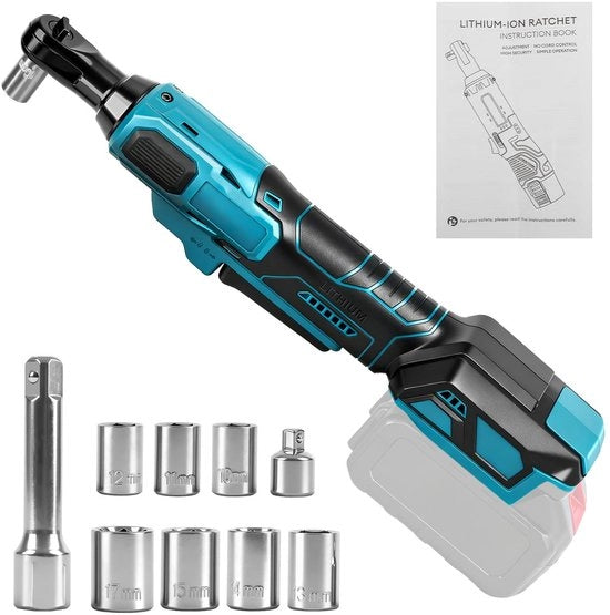 Ratello elettrico senza avvolgimento compatibile con batteria 18 V, 80 Nm, con adattatore 1/4", estensore e 7 anelli di espansione