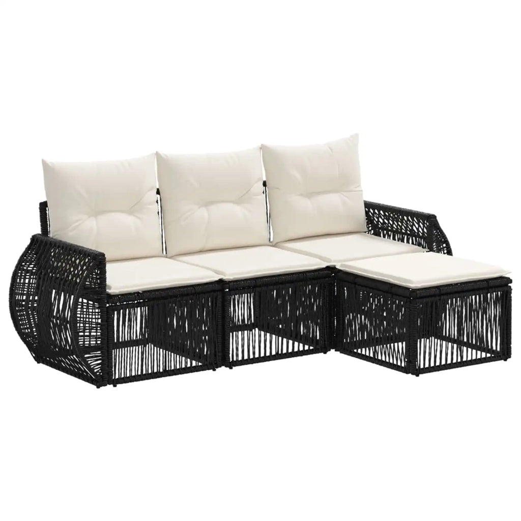 Set Divano da Giardino 4 pz Nero e Bianco Crema polyrattan 3435397