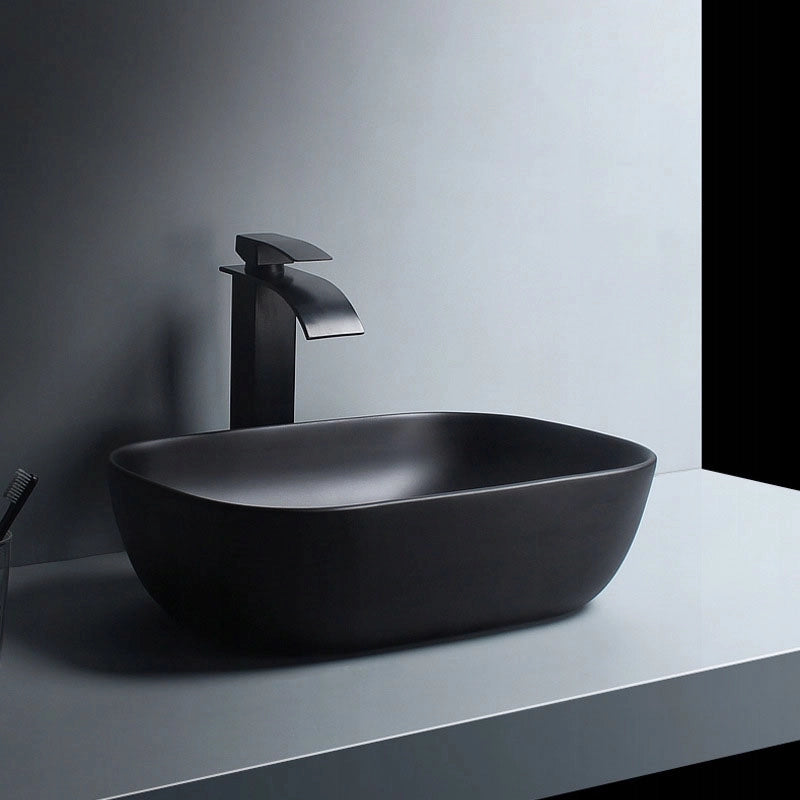 LAVABO DA APPOGGIO IN CERAMICA NERA OPACA 46x32 CM DA POSIZIONARE SU PIANO DI LAVORO GRANDE