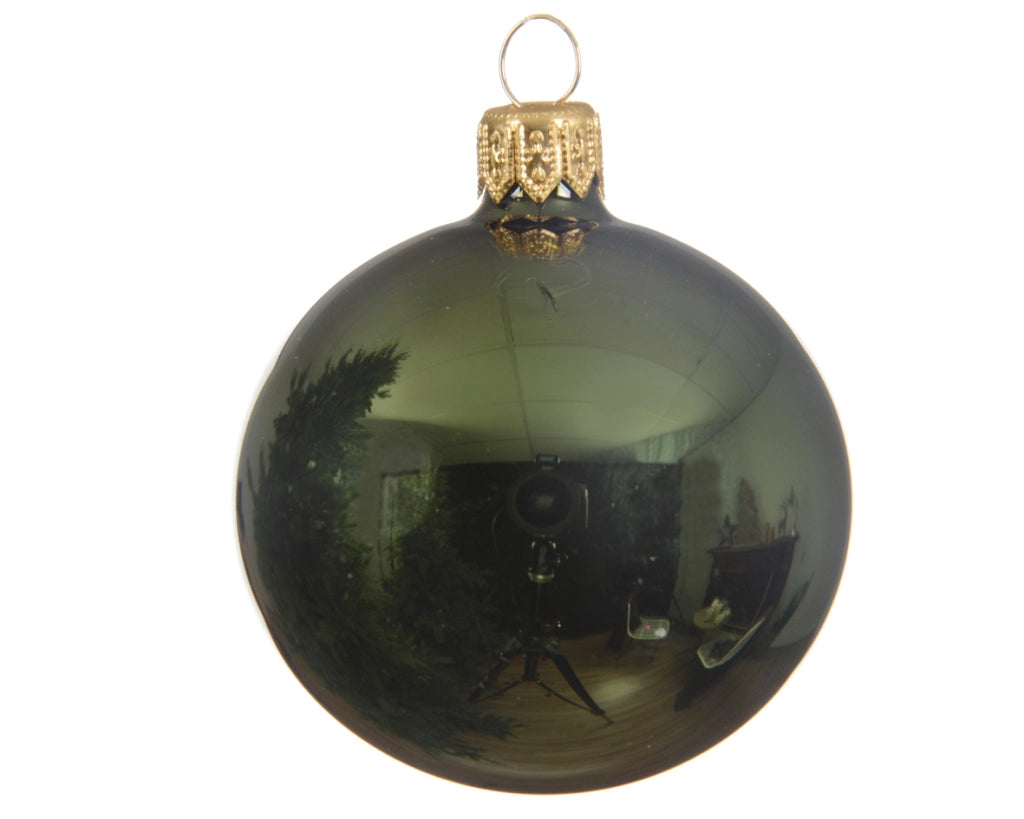 Box Da 4 Palline Di Natale Vetro Lucido Colore Verde Pino 10Cm