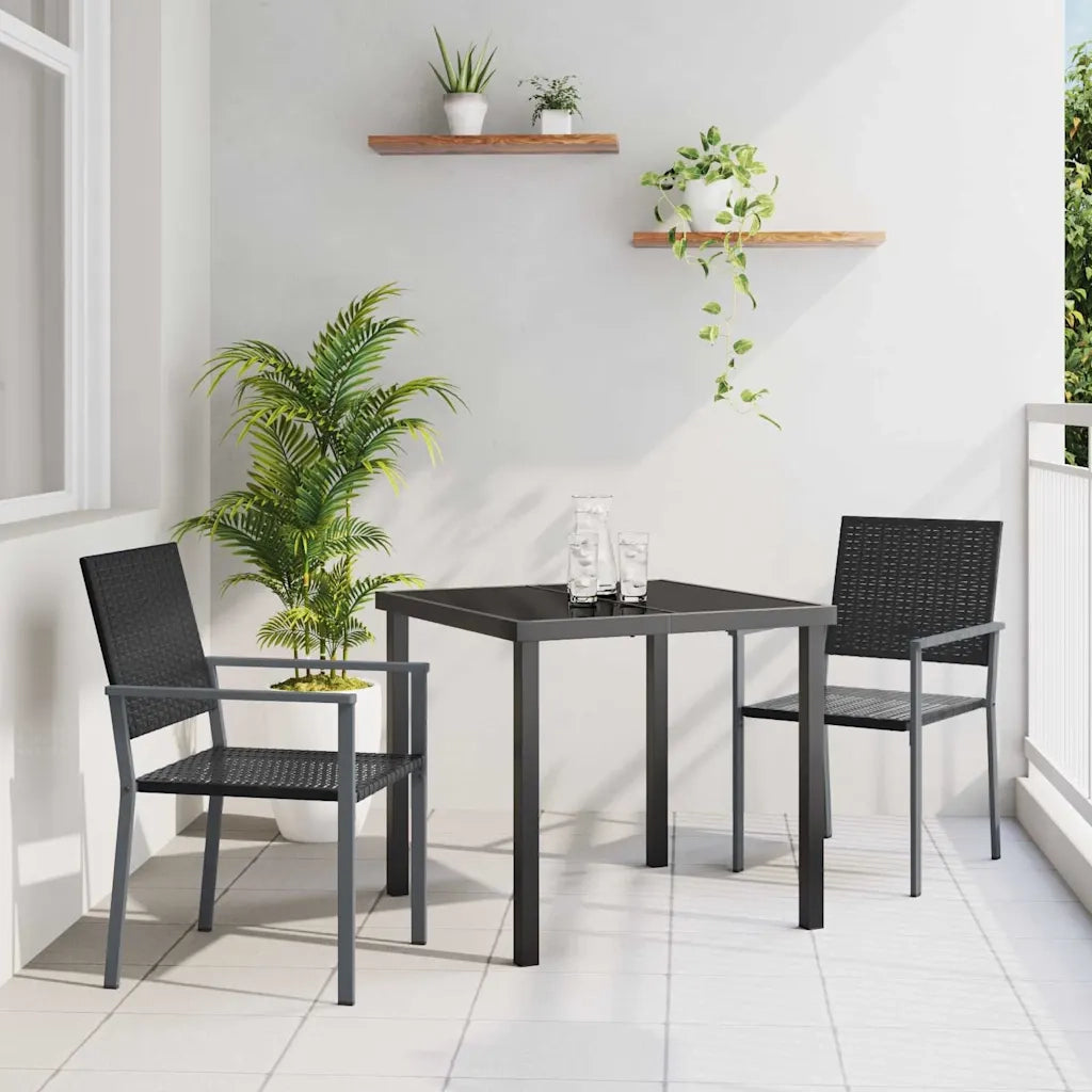 Set da Pranzo per Giardino 3 pcs Nero Rattan in PE