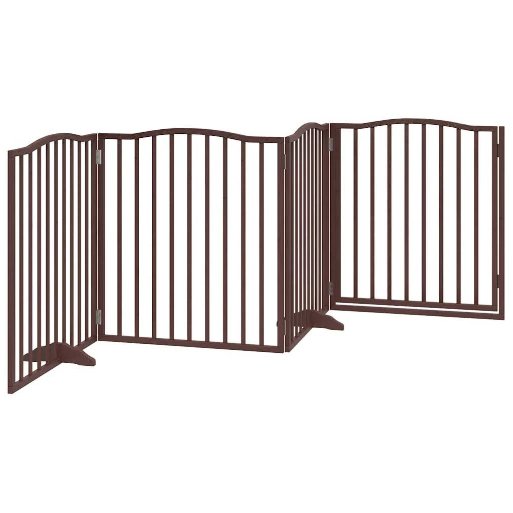 Cancelletto di sicurezza per cani con porta in legno di pioppo a 4 pannelli marrone 02_0023295