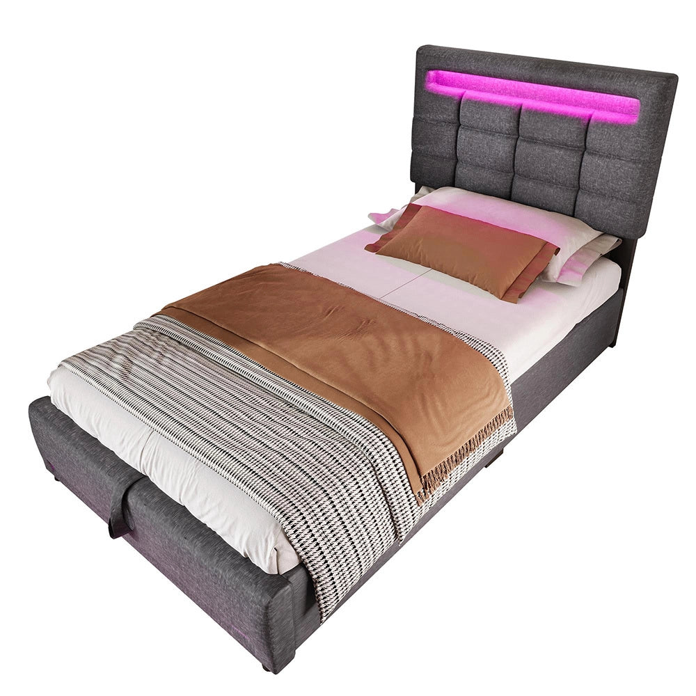Letto imbottito - Xylo - 90x200 cm LED USB app comando grigio