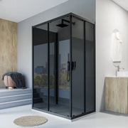 Box doccia nero opaco 3 lati 70x70x70cm con doppio scorrevole e vetro 6mm fumè h185cm | Tonga