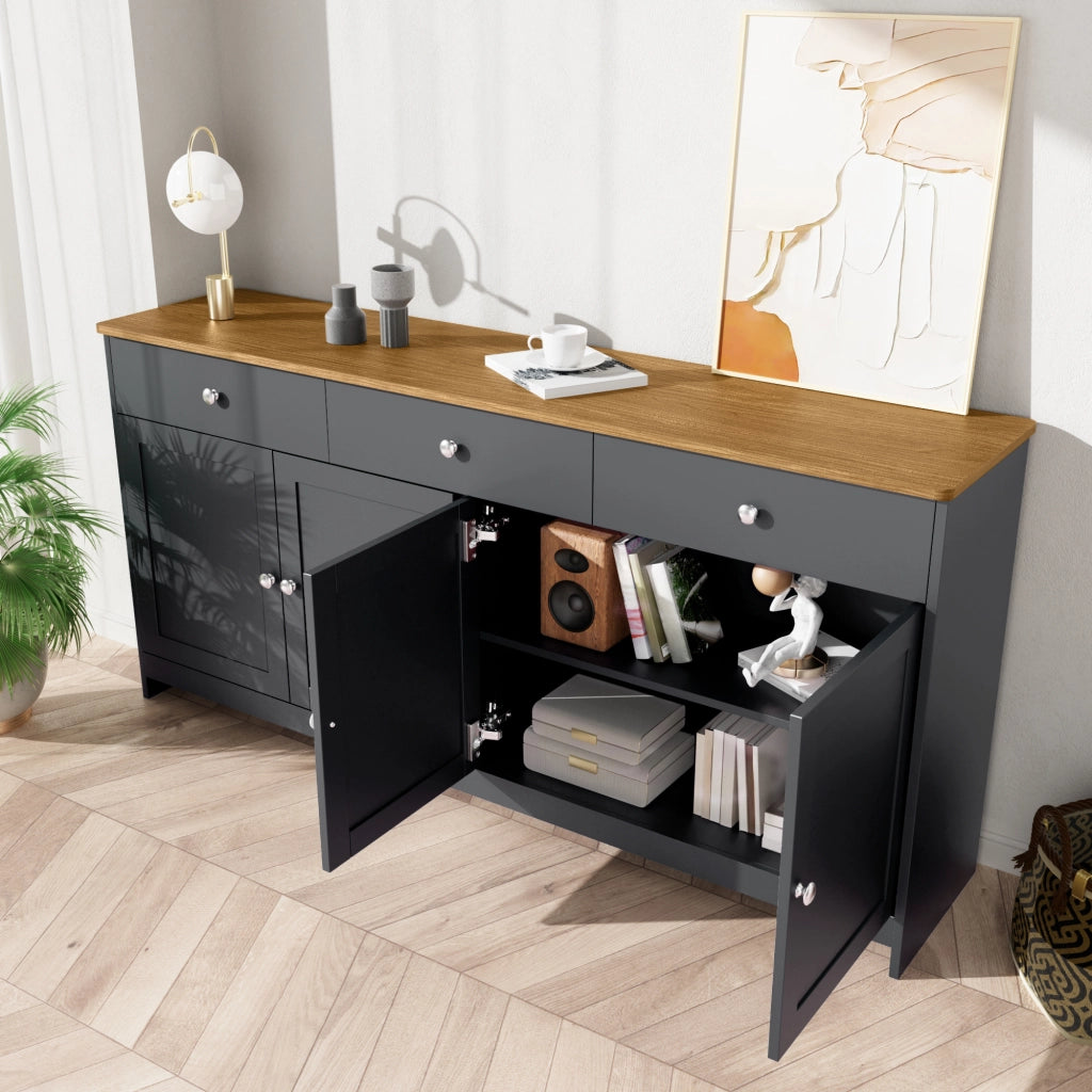 SIDEBOARD 160 cm in MDF Nero/Grigio con 3 cassetti e 4 ante