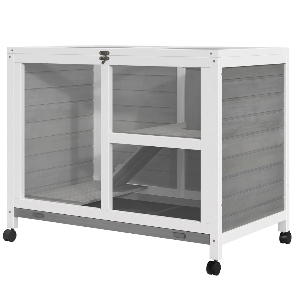 Casetta per conigli a 2 piani in legno massello con ruote ¨C Minimal ¨C 91,5x53,3x73 cm grigio