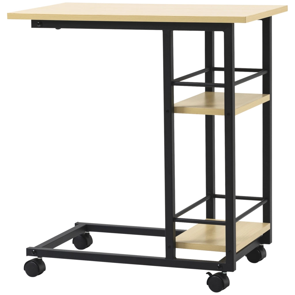 Tavolino da caff¨¨ con ruote ¨C Xylo ¨C 2 ripiani, legno naturale, 60x34,5x64,5 cm
