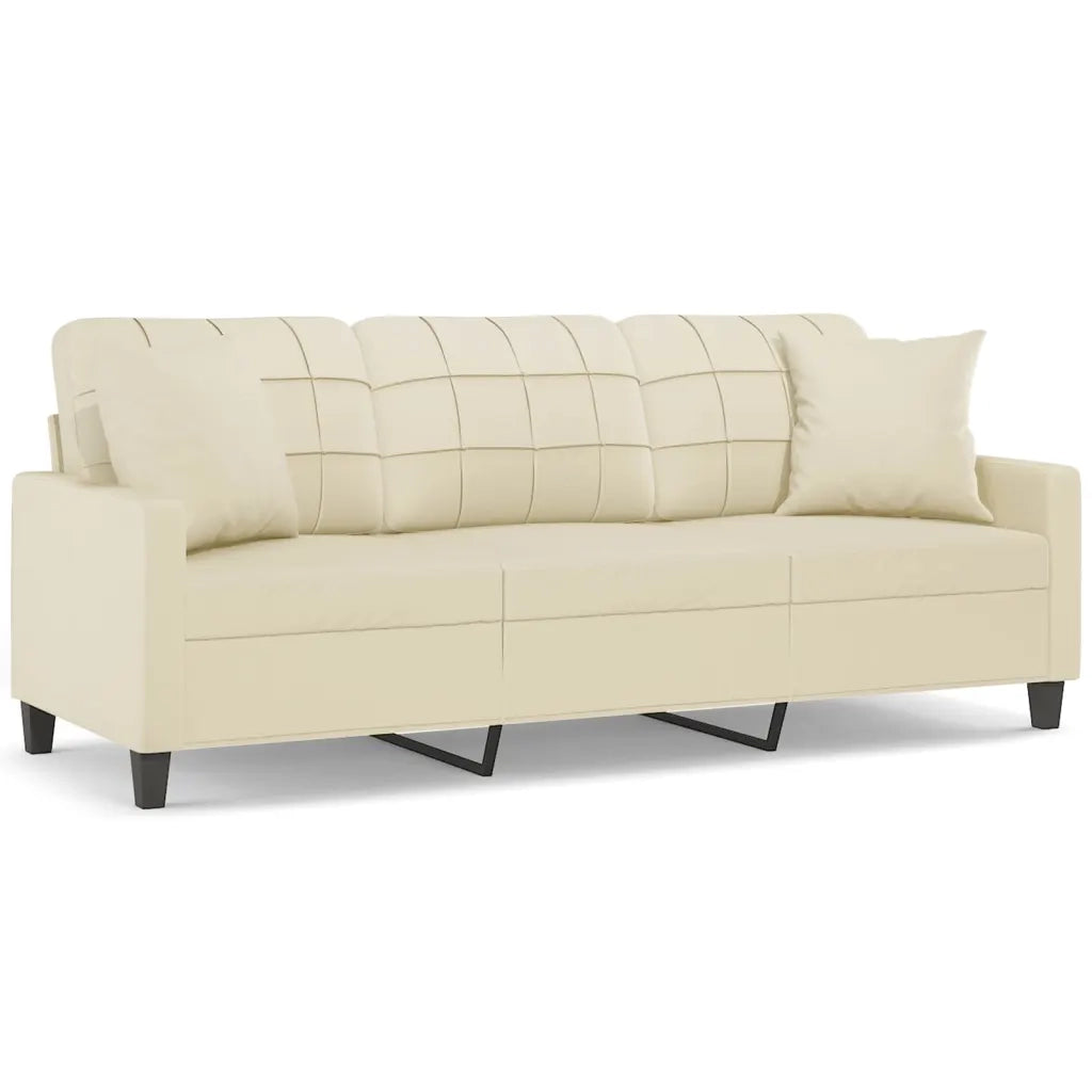 Divano a 3 Posti con Cuscini Crema 180 cm in Similpelle 3200809