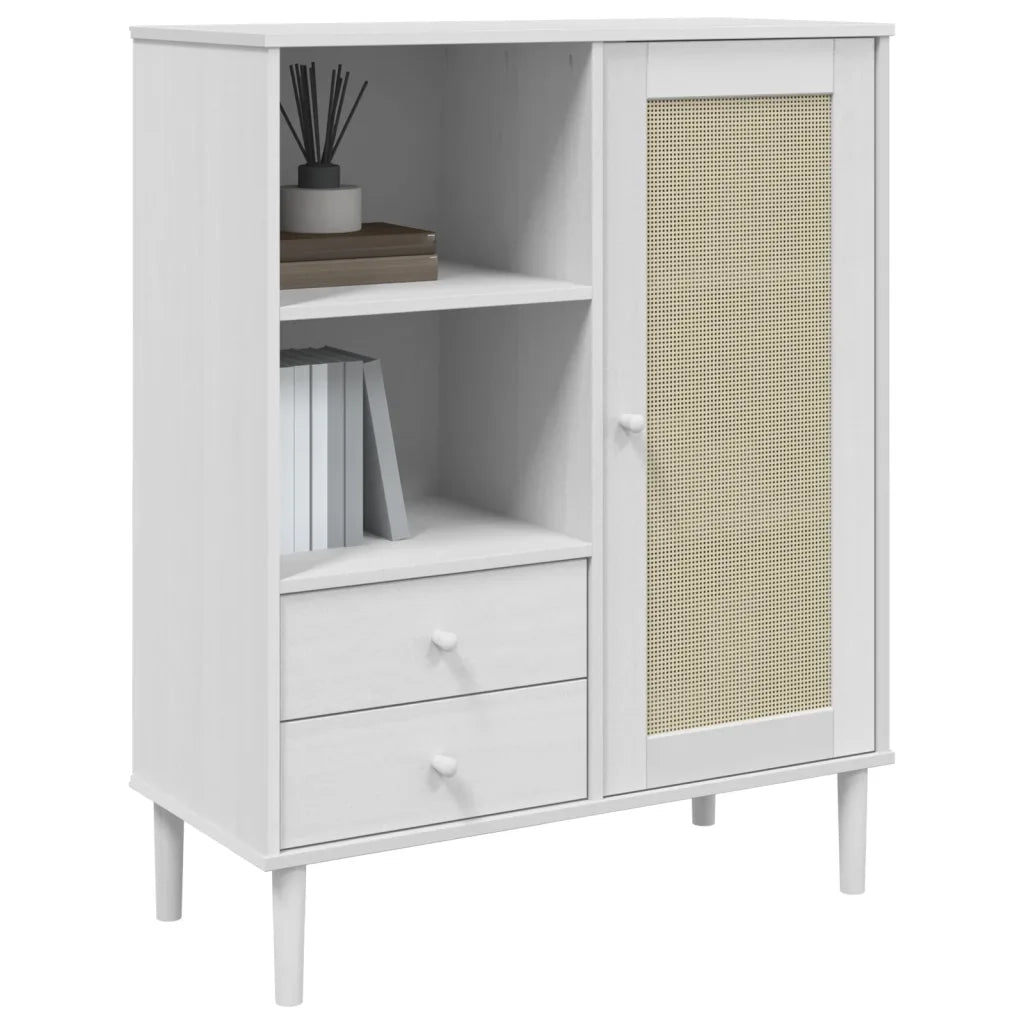 Credenza-Buffet-Armadio da cucina SENJA Aspetto Rattan Bianco 90x40x112cm Massello Pino 126349