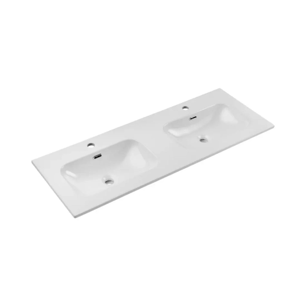 Set da bagno TORNADO: mobili sotto lavabo 120cm beige + doppio lavabo incassato bianco