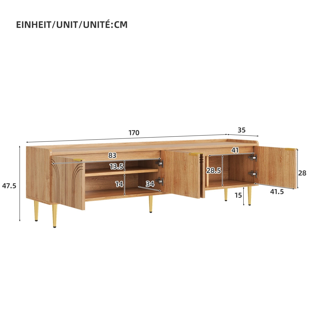 Cassettiera TV in MDF naturale; lunghezza 170 cm