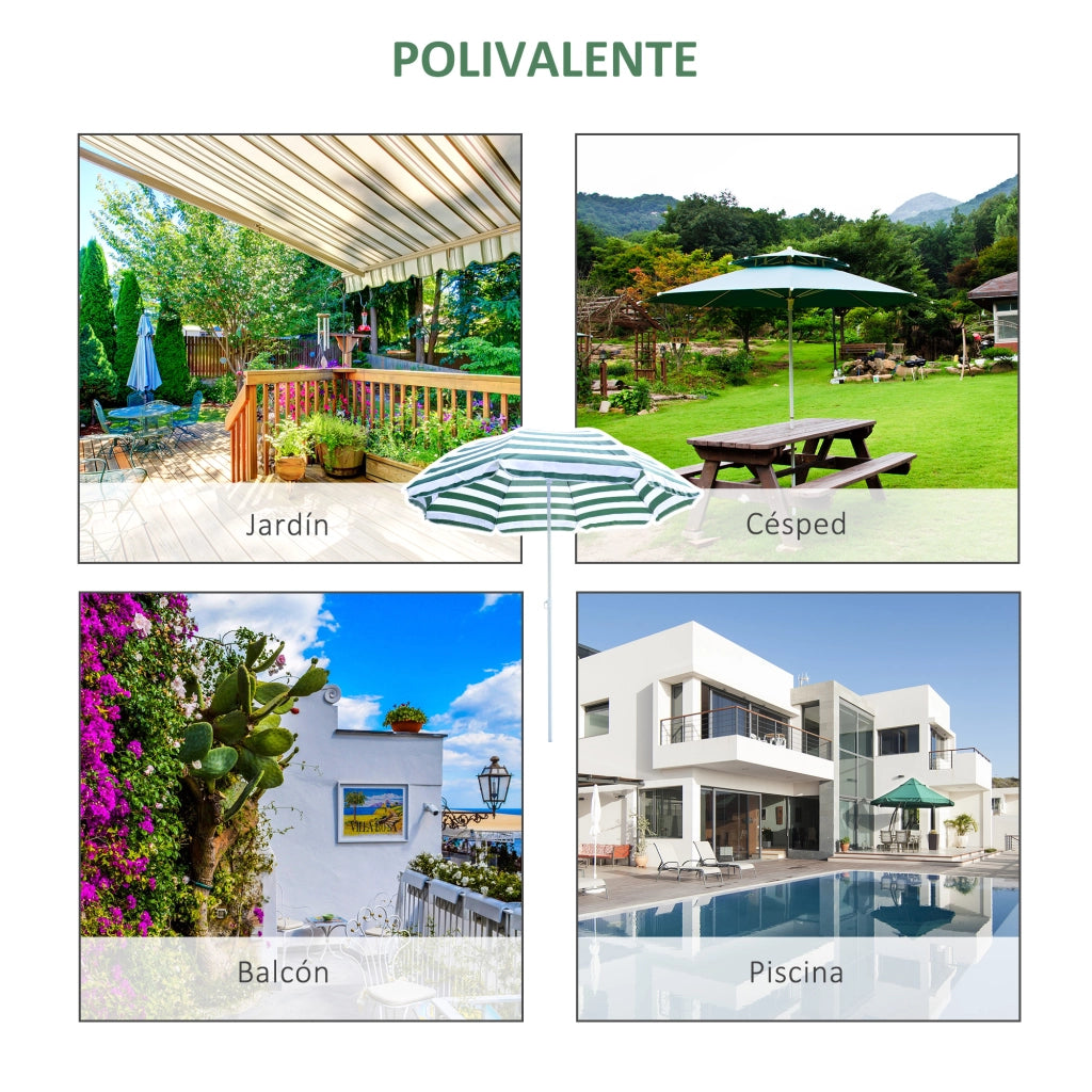 Ombrellone da Spiaggia ¨C Xylo ¨C ?180 cm Verde e Bianco con Palo in Metallo Inclinabile