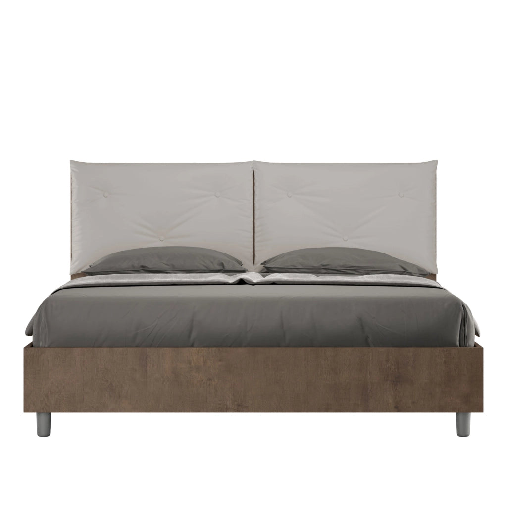 BS COM Letto matrimoniale contenitore 160x200 Noce cuscini similpelle tortora