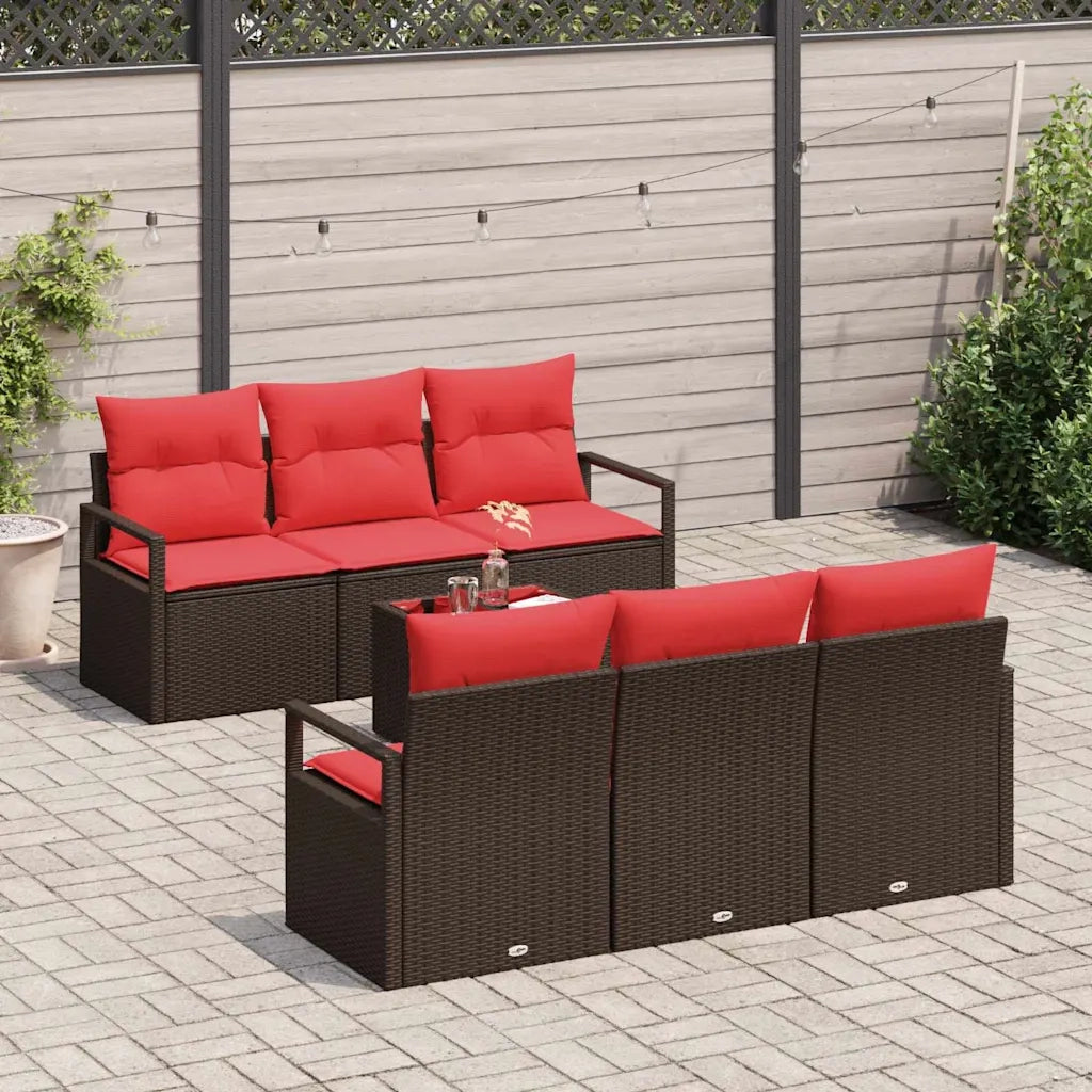 Set di divani con cuscino 7 pcs Marrone e Rosso polyrattan 3346274