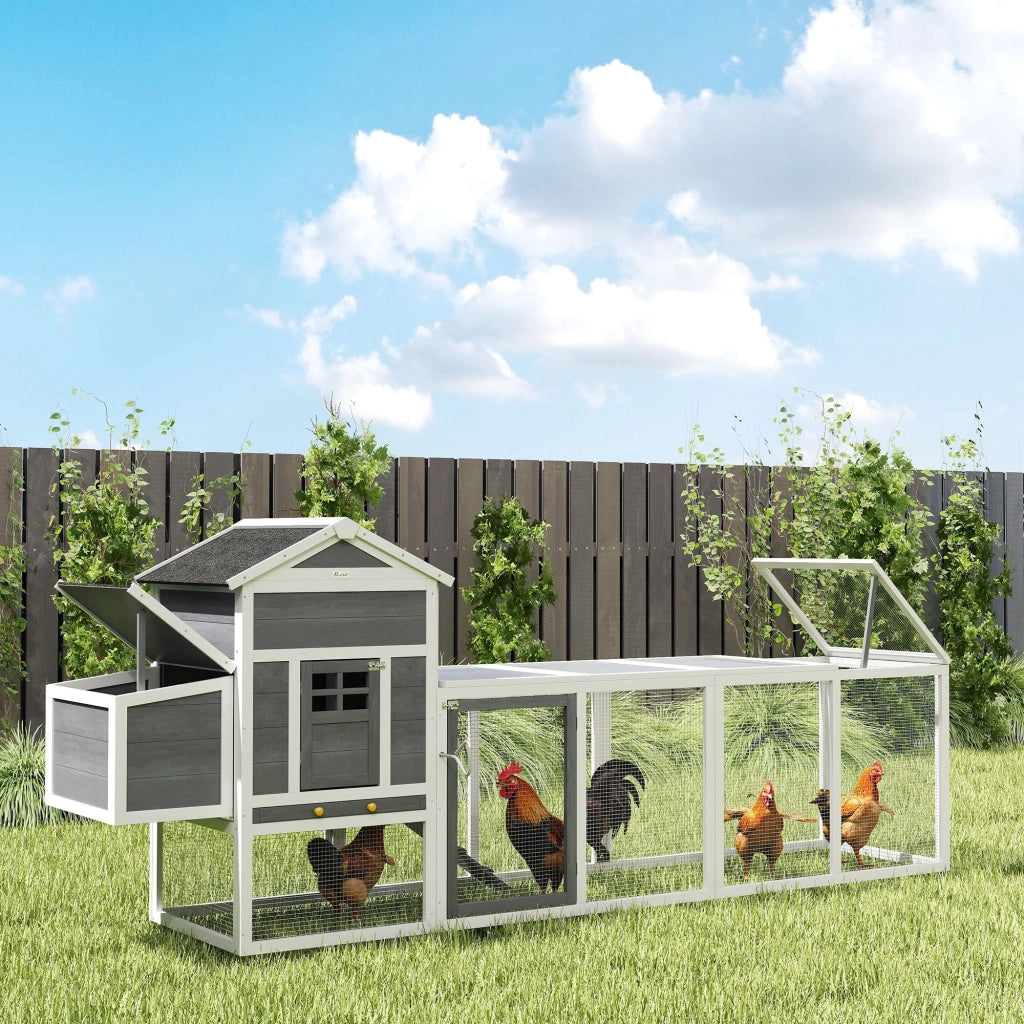 Polleria in Legno Grande per 3-6 Galline con Tetto ¨C zephmum ¨C 297.5x68x118 cm Bianco Grigio
