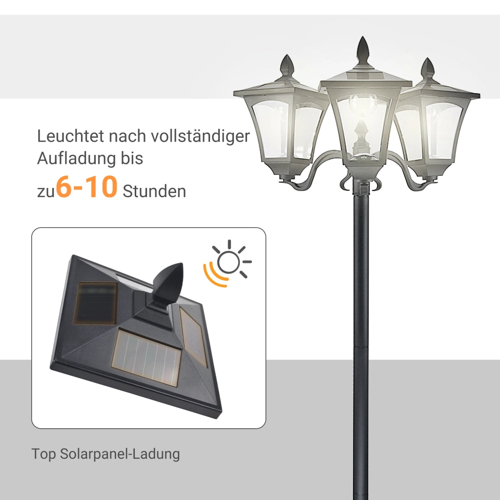 Lampada Da Giardino Solare A 3 Fiamme Con LED Nero 51,5 X 47 X 182,5 Cm In Acciaio Inossidabile