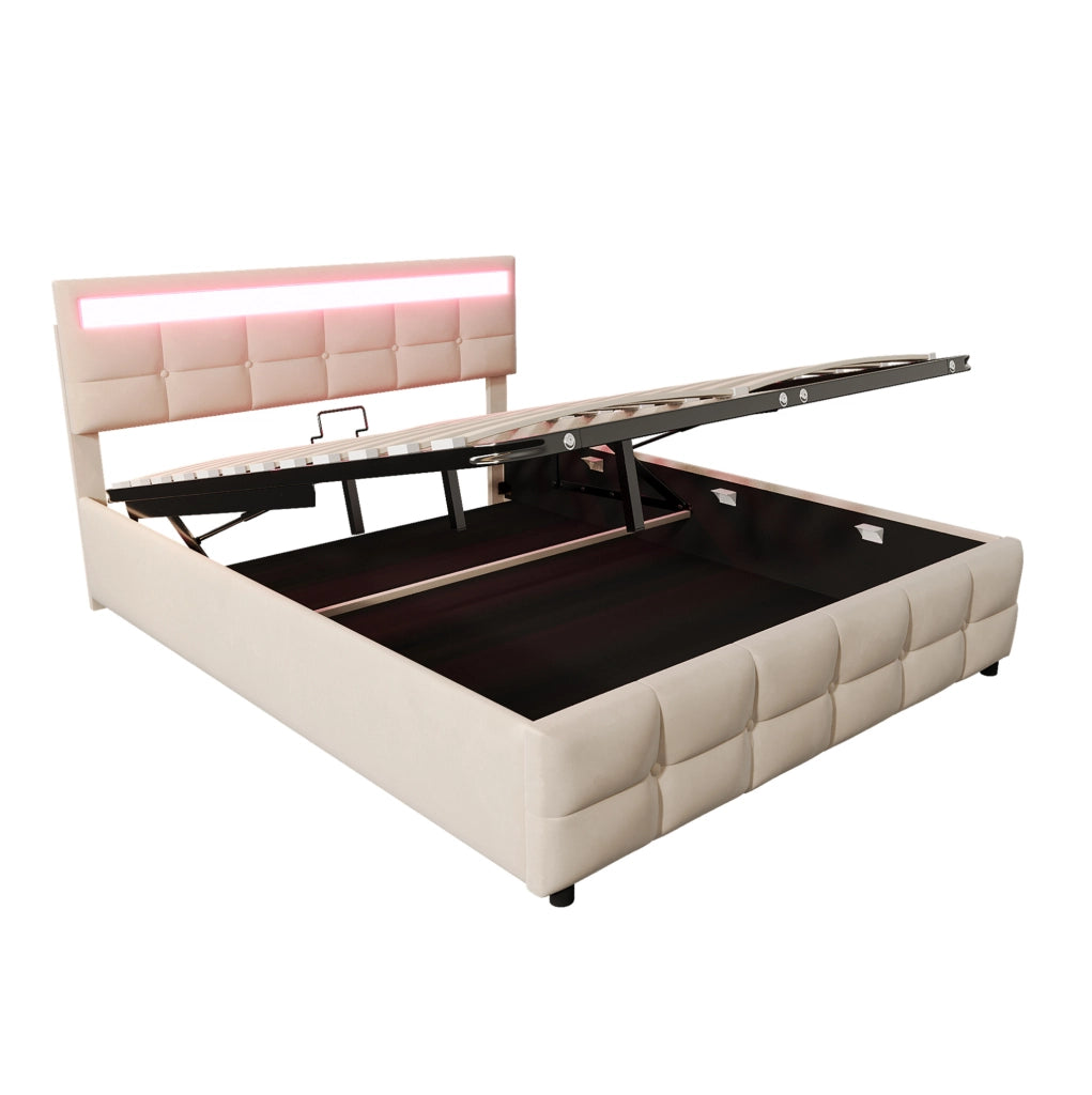 Letto imbottito 180x200 cm con LED e vano contenitore idraulico