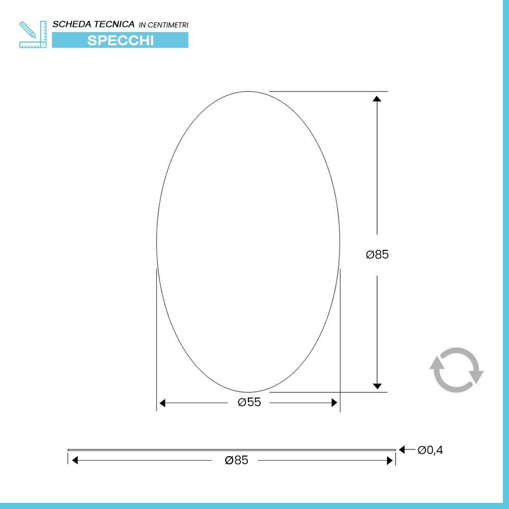Specchio bagno ovale 55x85 cm a filo lucido reversibile