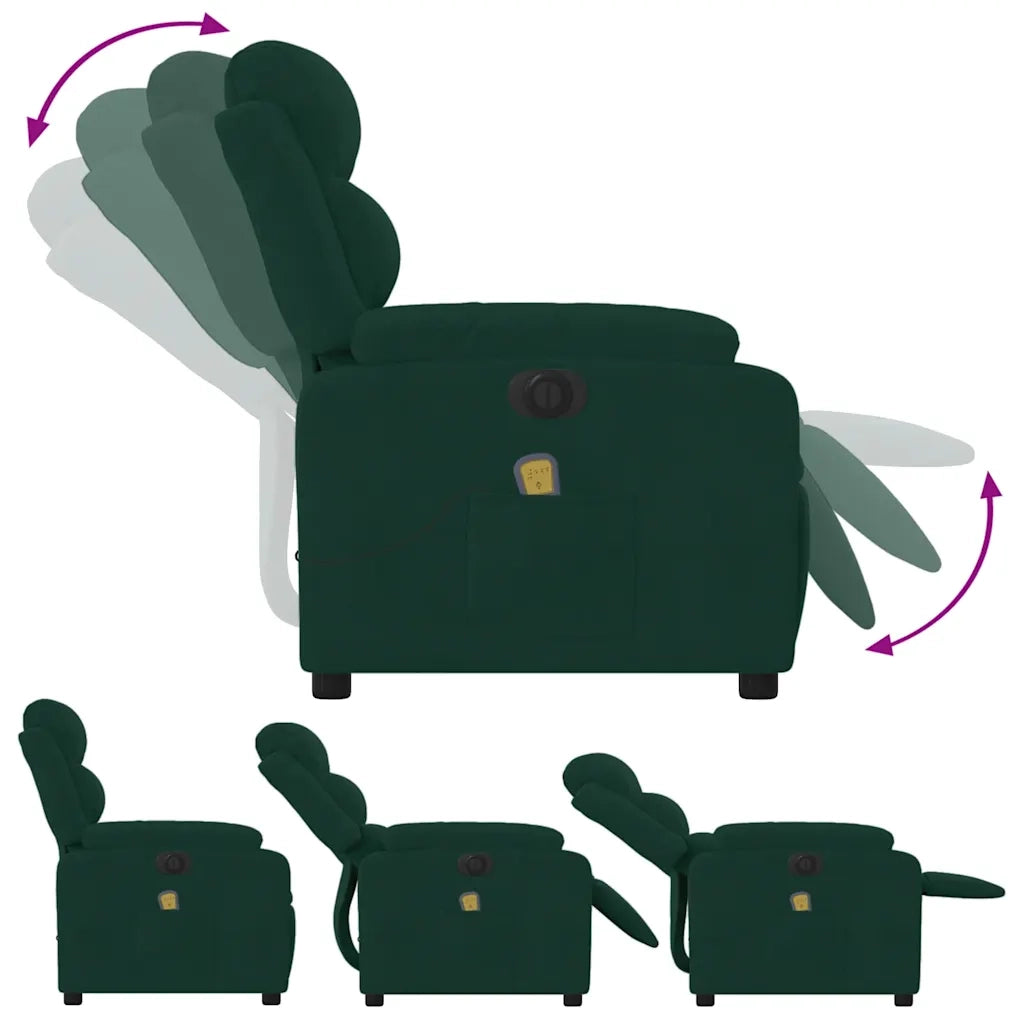 Poltrona Massaggiante Reclinabile Elettrica Verde Scuro Velluto 3205083