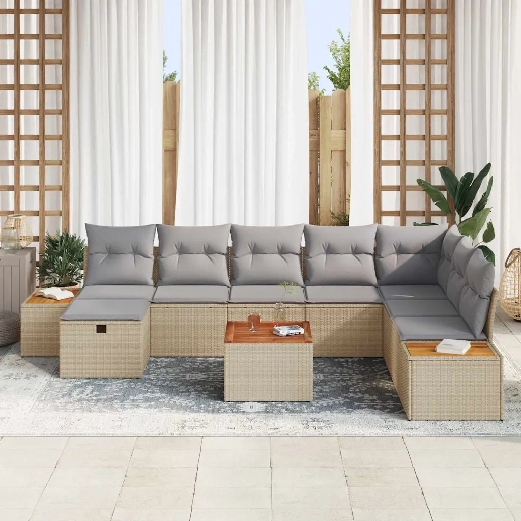 Set Divano da Giardino con cuscino 9 pcs Beige Poly Rattan 3360994