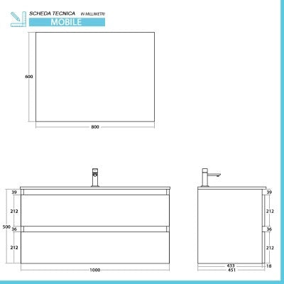 Mobile bagno sospeso 100 cm ossido e noce  con cassetti soft-close Kleo