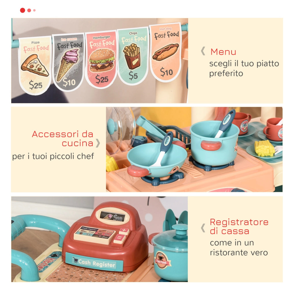 Cucina Giocattolo per Bambini ¨C Xylo ¨C Set con 50 Accessori, Caffetteria e Ristorante, 79.5x33x90.5cm