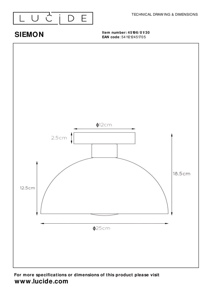 Plafoniera semisferica nero oro Siemon Lucide E27 40W
