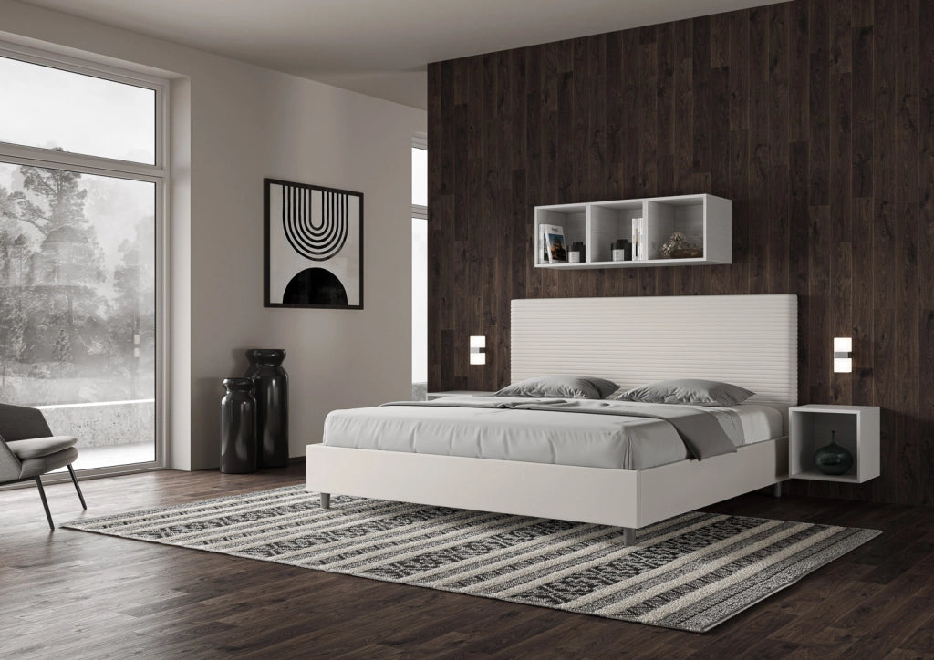 BS COM Letto con rete imbottito 180x210 similpelle bianco