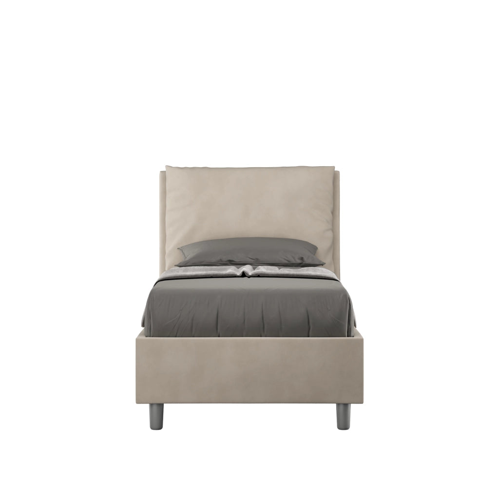 BS COM Letto singolo contenitore imbottito 90x200 microfibra sabbia