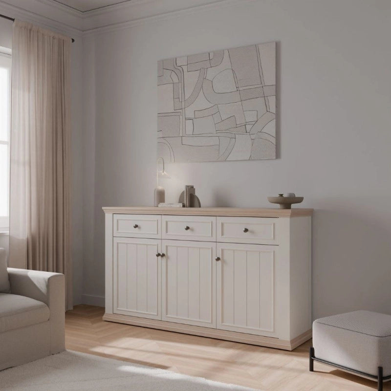 Madia Essenza con 3 cassetti e 3 ante in stile classico colore bianco e rovere